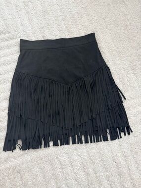 Altar’d State Women’s Black Fringe Suede Mini Skirt - Size XS
